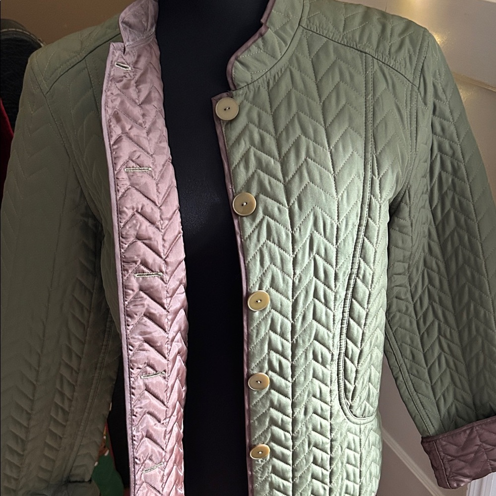 Elegant Quilted Jacket - Sage Green and Blush